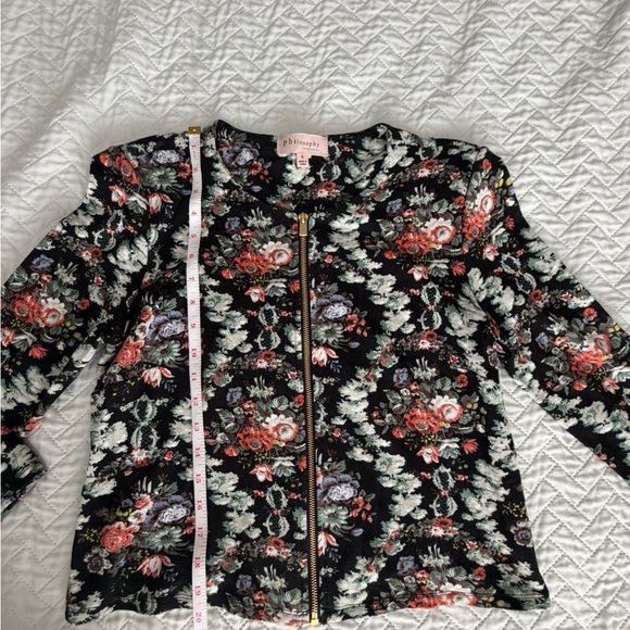 Philosophy Black Floral Blazer size S 3/4 sleeves NWOT zip front jacket - Picture 7 of 9